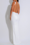 Sexy Solid Color Backless O Neck Long Dresses