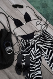 Sexy Zebra Print Backless 3 Piece Sets