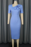 Elegant Solid Color Flower Shape Asymmetrical Collar Evening Dresses