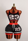 Sexy Sportswear Digital Contrast U Neck Sleeveless Two Pieces