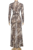 Sexy Print Hollow Out O Neck Long Dresses