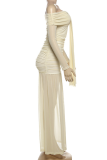 Elegant Solid Color Slit Off Shoulder Long Dresses