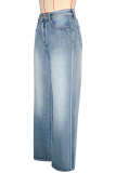Casual Solid Color Hot Drill Mid Waist Straight Denim Jeans