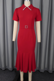Elegant Solid Color Sequins Turndown Collar Wrapped Skirt Dresses