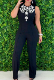 Casual Stripe Patchwork O Neck Regular Jumpsuits
