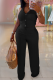 Casual Solid Color Buckle Halter Sleeveless Two Pieces