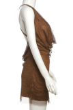 Sexy Solid Color Backless Spaghetti Strap Wrapped Skirt Dresses