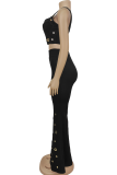 Sexy Solid Color Hollow Out Spaghetti Strap Sleeveless Two Pieces