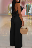 Casual Solid Color Buckle Halter Sleeveless Two Pieces