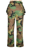Casual Camouflage Print Pocket Loose Mid Waist Conventional Full Print Bottoms