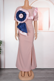 Elegant Solid Color Slit Zipper Rhinestone Decor Square Neck Long Plus Size Dresses