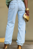 Casual Hollow Out Contrast Mid Waist Loose Denim Jeans