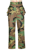 Casual Camouflage Print Pocket Loose Mid Waist Conventional Full Print Bottoms