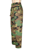 Casual Camouflage Print Pocket Loose Mid Waist Conventional Full Print Bottoms