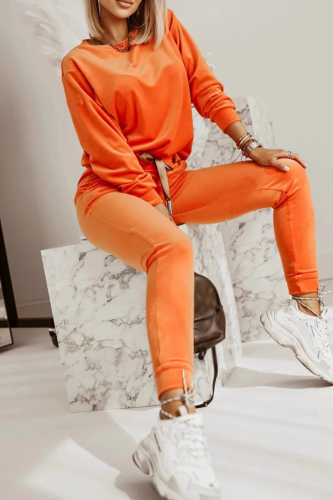 Casual Sportswear Solid Color Patchwork O Neck Long Sleeve Two Pieces