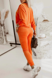 Casual Sportswear Solid Color Patchwork O Neck Long Sleeve Two Pieces