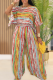 Casual Stripe Patchwork O Neck Half Sleeve Two Pieces