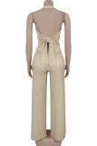 Casual Solid Color Buckle Halter Sleeveless Two Pieces