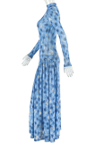 Elegant Print Patchwork O Neck A Line Dresses