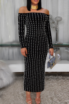 Elegant Solid Color Hot Drill Off Shoulder Long Dresses