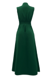 Casual Elegant Solid Color Buckle Slit O Neck A Line Dresses