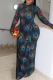 Elegant Print Patchwork O Neck Printed Dresses