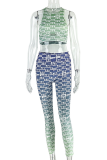 Casual Print Hollow Out O Neck Sleeveless Two Pieces