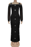 Elegant Solid Color Slit Hot Drill Spaghetti Strap Long Dresses