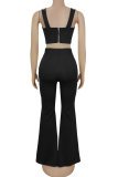 Sexy Solid Color Hollow Out Spaghetti Strap Sleeveless Two Pieces