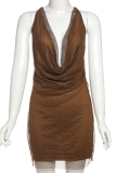 Sexy Solid Color Backless Spaghetti Strap Wrapped Skirt Dresses