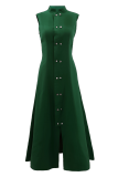 Casual Elegant Solid Color Buckle Slit O Neck A Line Dresses