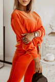 Casual Sportswear Solid Color Patchwork O Neck Long Sleeve Two Pieces