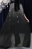 Elegant Solid Color Hot Drill Mandarin Collar Long Dresses