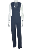 Sexy Solid Color Patchwork Deep V Neck Regular Jumpsuits