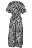 Elegant Print V Neck Long Dresses