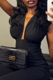 Sexy Solid Color Patchwork Deep V Neck Regular Jumpsuits