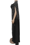 Elegant Solid Color Hot Drill Mandarin Collar Long Dresses