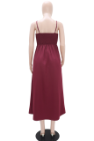 Casual Solid Color Slit Spaghetti Strap Sleeveless Two Pieces