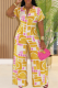 Casual Print Zipper O Neck Bodycon Jumpsuits