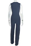 Sexy Solid Color Patchwork Deep V Neck Regular Jumpsuits