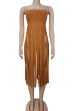 Sexy Solid Color Fringed Trim Strapless Tops