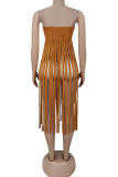 Sexy Solid Color Fringed Trim Strapless Tops