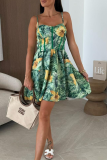 Sexy Print Backless Spaghetti Strap A Line Dresses