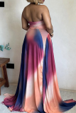 Elegant Gradient Backless O Neck Long Dresses