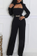 Casual Solid Color Hollow Out Metal Accessories Trim O Neck Regular Jumpsuits
