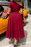 Elegant Solid Color Hollow Out Zipper Oblique Collar Long Plus Size Dresses