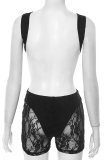 Sexy Solid Color Lace Hollow Out O Neck Skinny Rompers