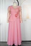 Elegant Solid Color Patchwork O Neck Evening Plus Size Dresses