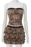 Sexy Leopard Print Lace Strapless Two Pieces