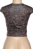 Sexy Print Hollow Out O Neck Tops